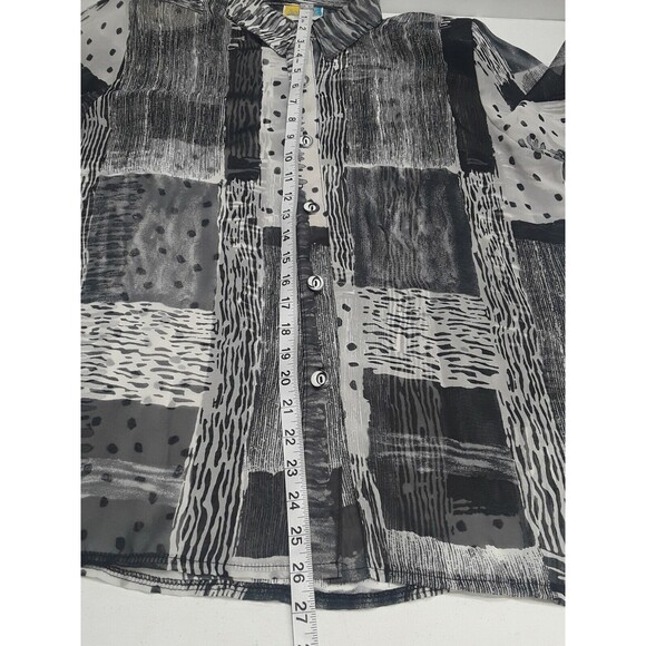 Seasuns Blouse Top Sheer Black White Sz S Long Sleeve Button Front Color block - Picture 9 of 11
